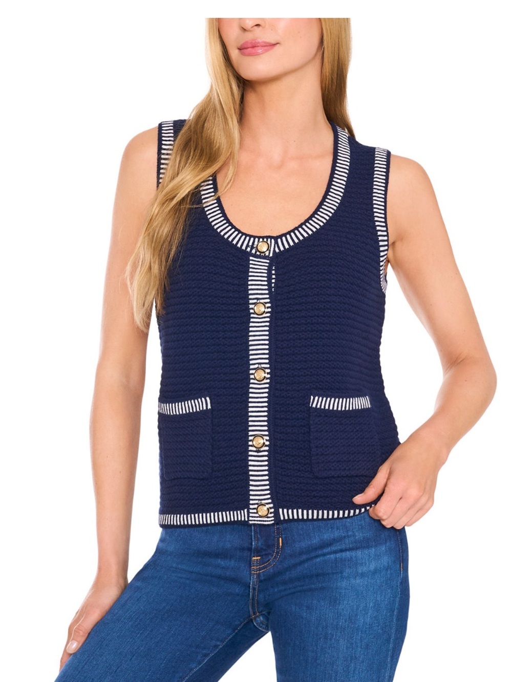 Women's Sleeveless Striped-Edge Sweater Vest